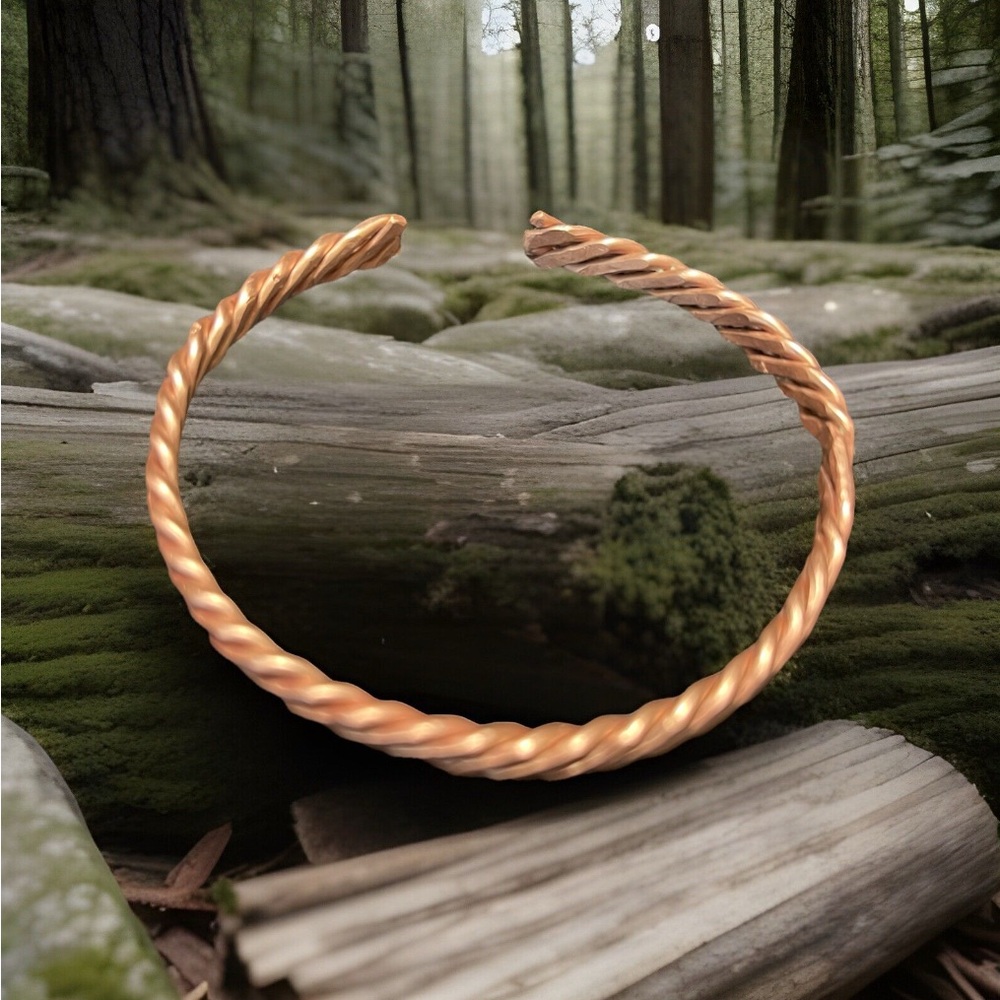 Solid Copper Twisted Rope Cuff Bracelet - Picture 2 of 7